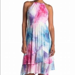 SAGE COLLECTIVE Halter Ruffle Hem Midi Dress Tie Dye Size 8 NWT